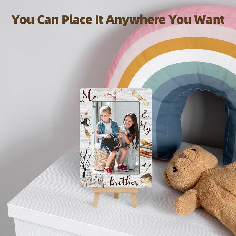 OXRUN Magic School Photo Frame, Me & My Brother Wooden Picture Frame with Easel, 4x6 Photo Insert, Newborn Gifts, Nursery Decor - A02 - Image 4